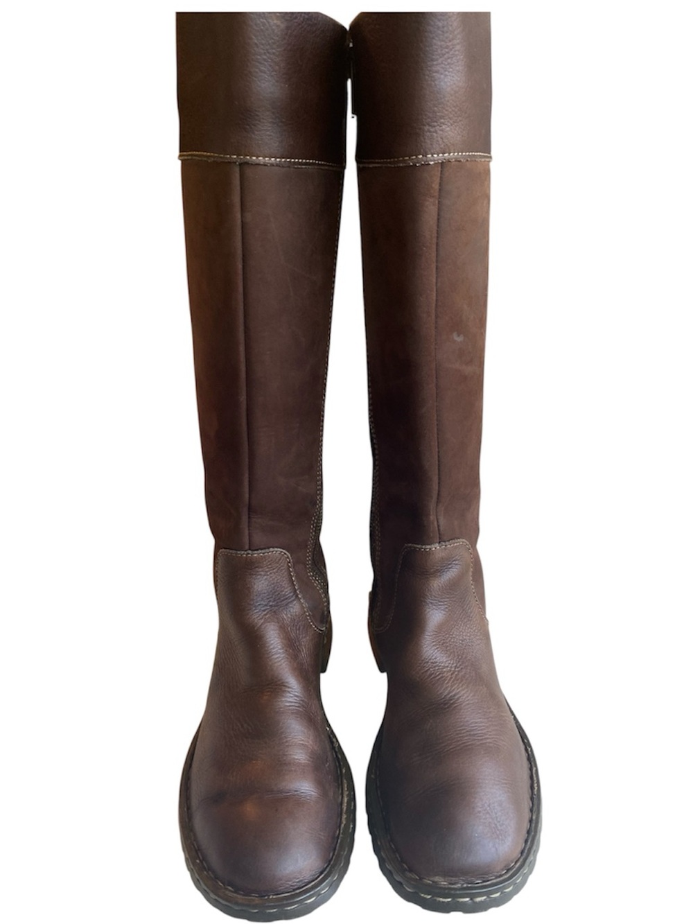 Born Brown Leather Riding Boots, Low Heel, Full Zip, Western, Boho, Distressed